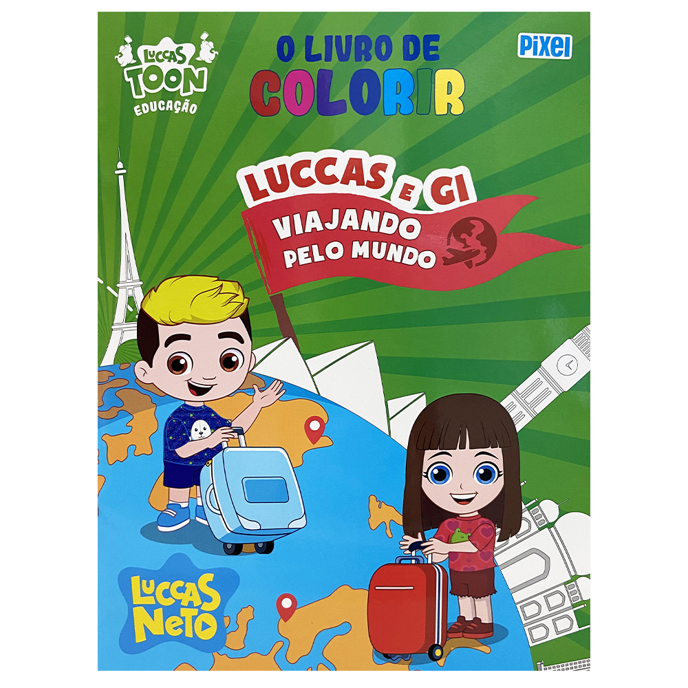 O livro de colorir Luccas e Gi viajando pelo mundo - Pixel Consignado  entrega delivery rápido