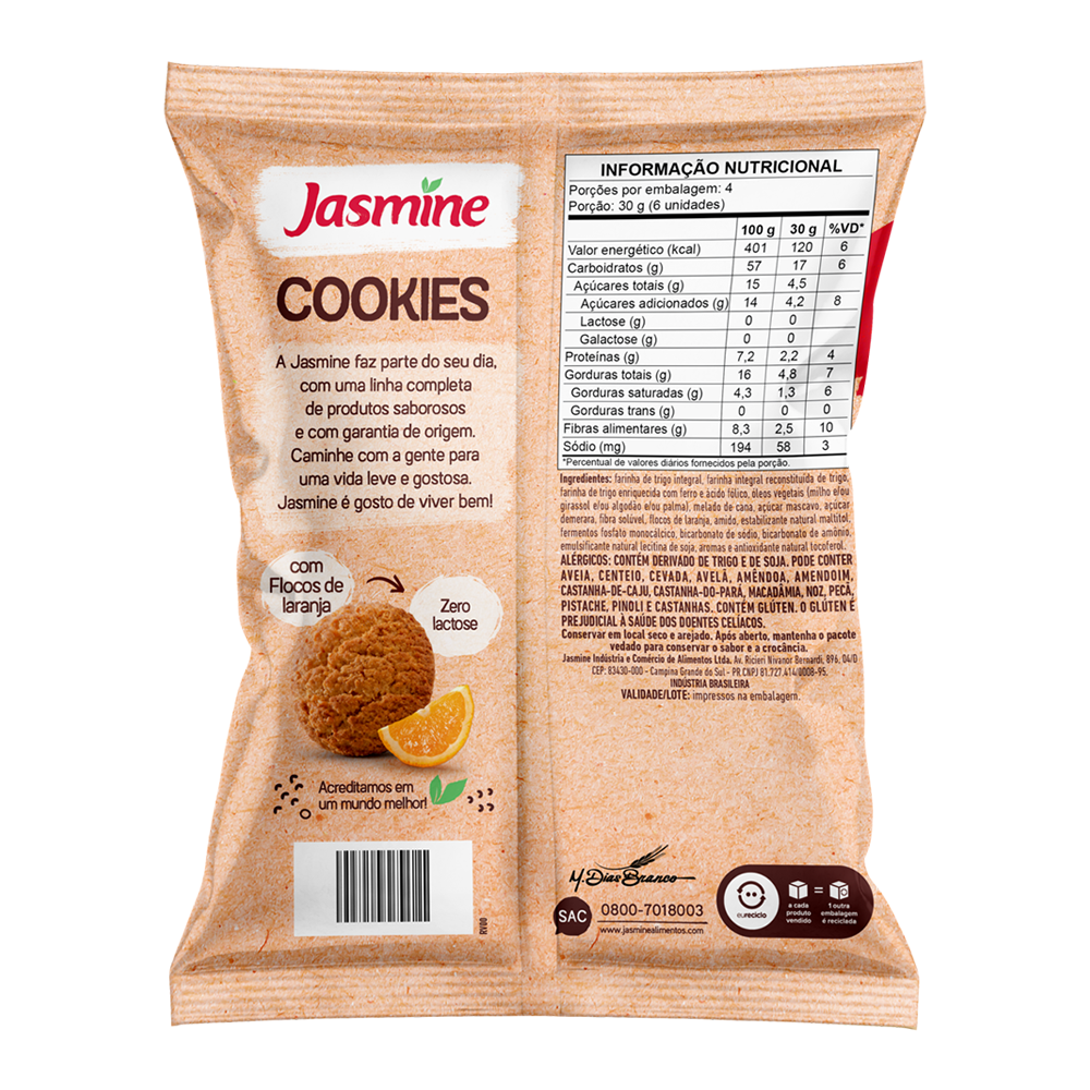 Cookie integral laranja Jasmine 120g - Sonda Supermercado Delivery