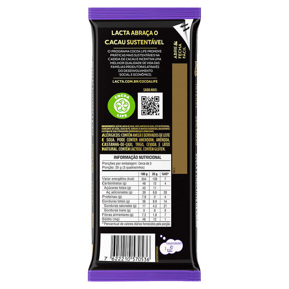 Chocolate 40% cacau avelã Lacta Intense Nuts 85g - Sonda
