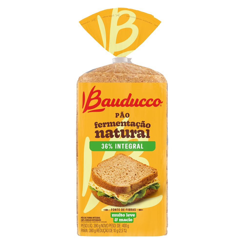Pão de Forma 36% Integral Fermentação Natural Bauducco Pacote 390g ...