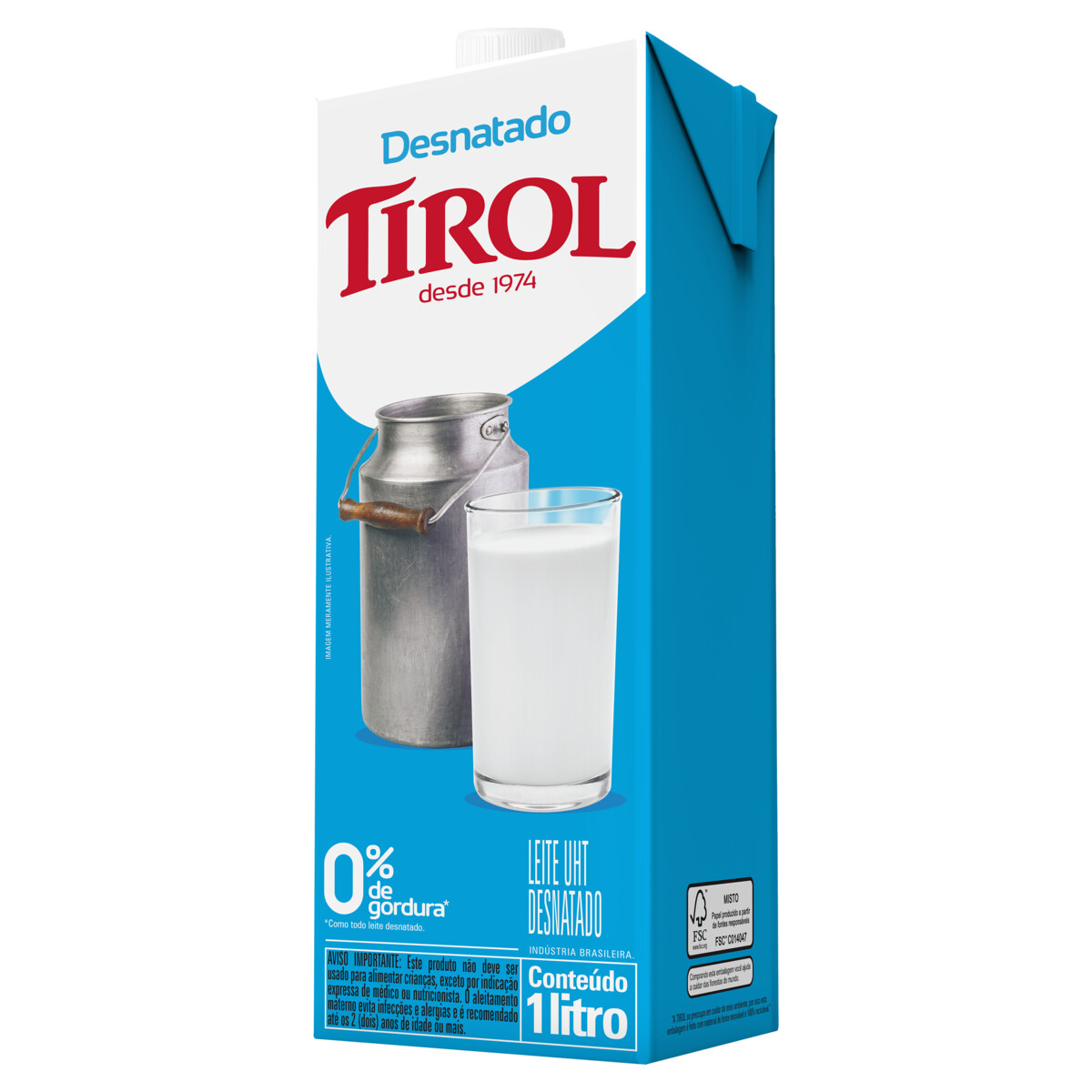 Leite Leite UHT Desnatado Tirol Caixa com Tampa 1l - Sonda Supermercado Delivery