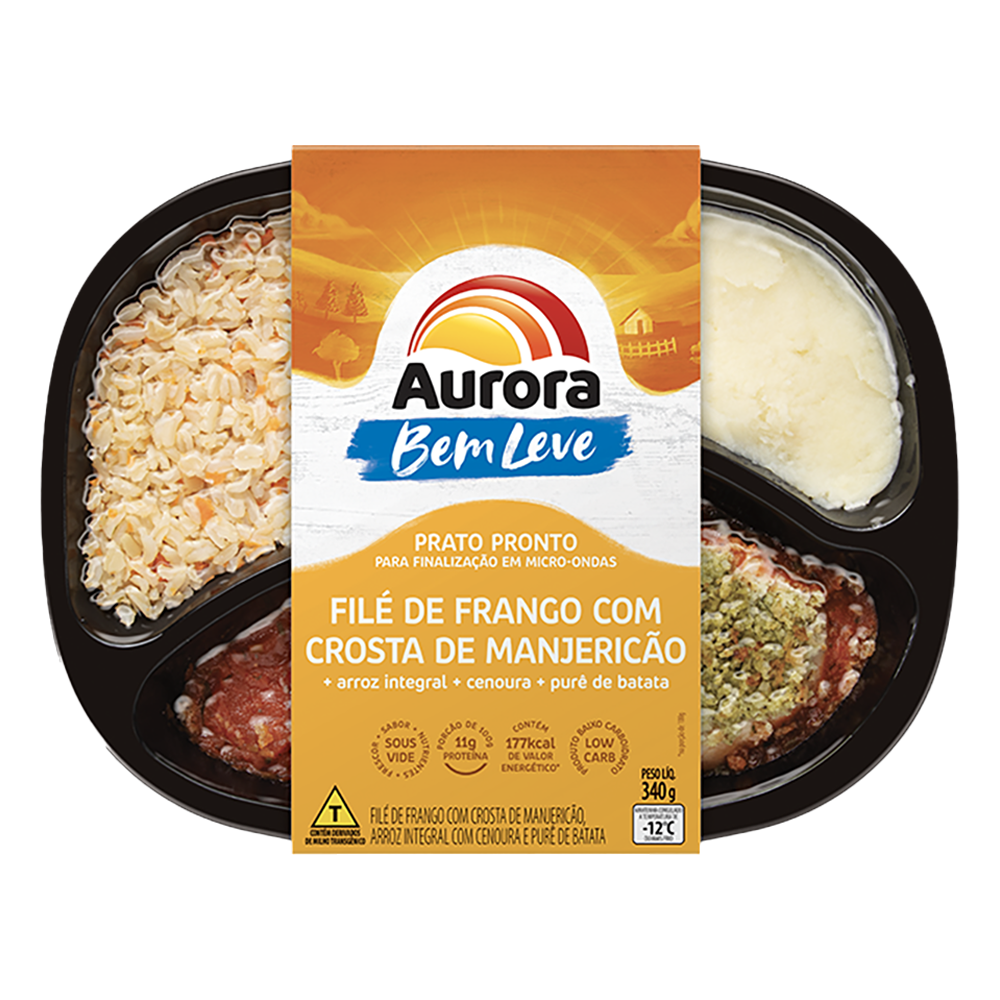 Filé de Frango Com Crosta de Manjericão + Arroz Integral Aurora Bem Leve  340g - Sonda Supermercado Delivery