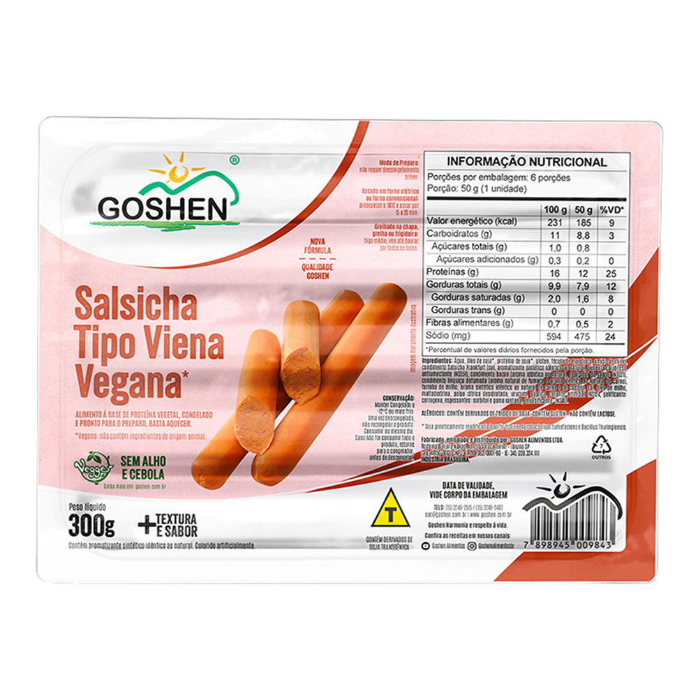 Salsicha Tipo Viena Vegana Goshen Vegges Congelada 300g - Sonda