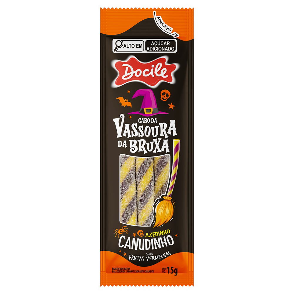 Bala Cabo Vassoura da Bruxa Frutas Vermelhas Docile Pacote 15g