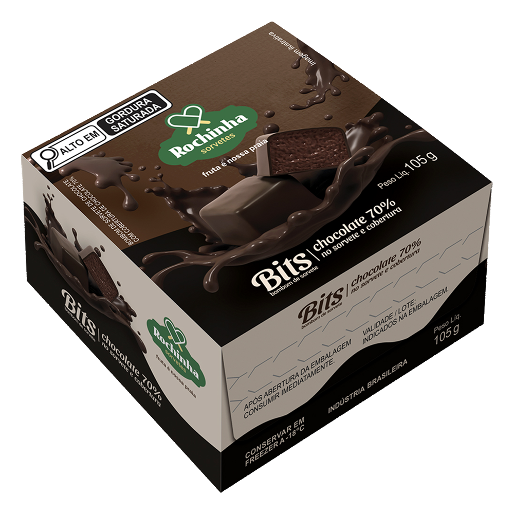 Sorvete bits chocolate 70% cacau Rochinha caixa 105g - Sonda