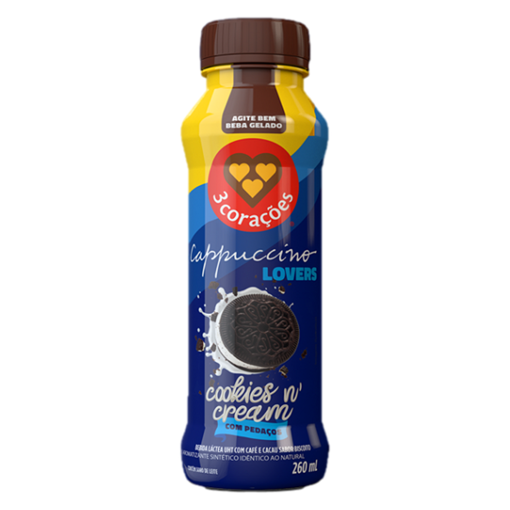 Bebida Láctea Cappuccino Cookies'n'Cream 3 Corações Lovers Frasco