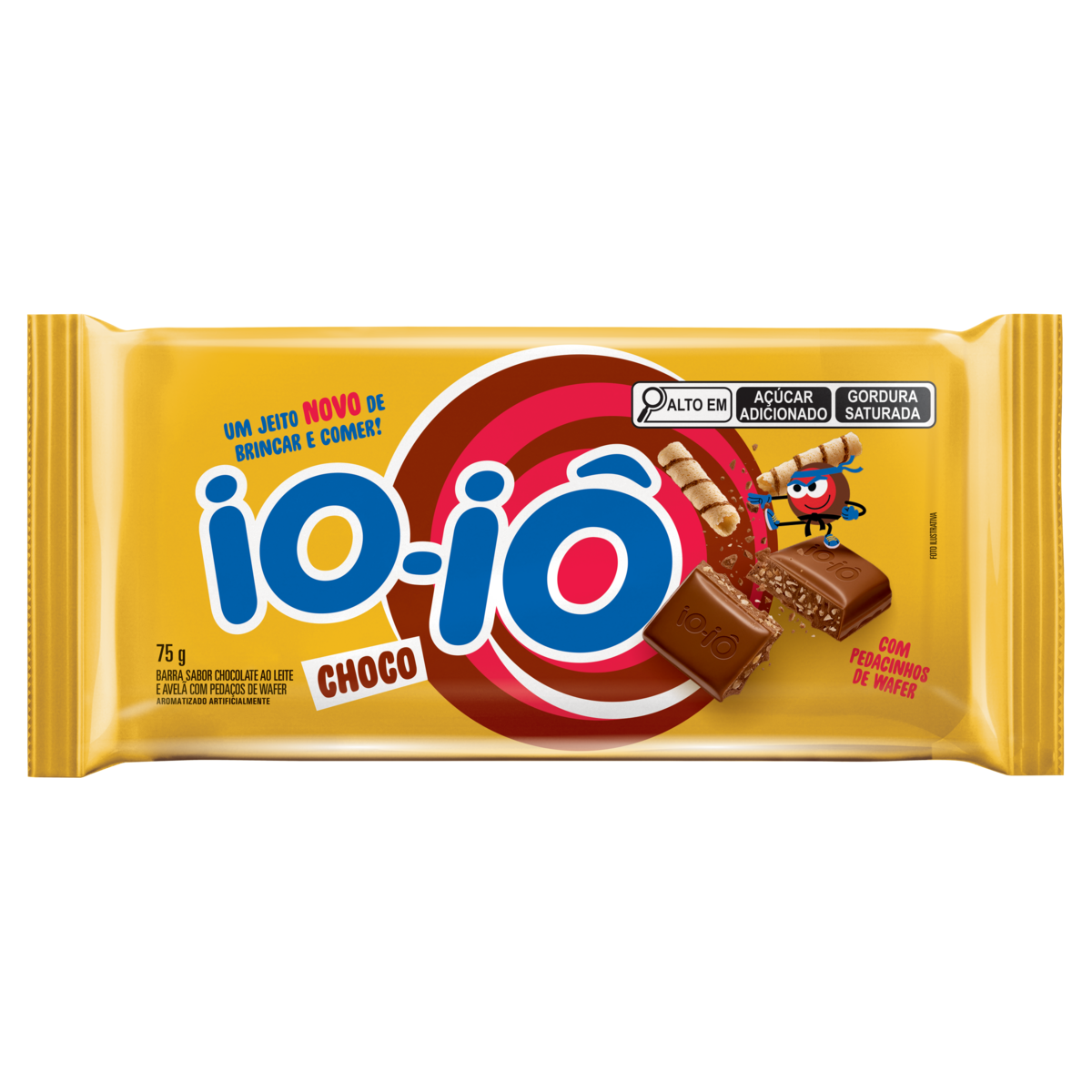 Barra Sabor Chocolate ao Leite com Pedaços de Wafer Io-Iô 75g