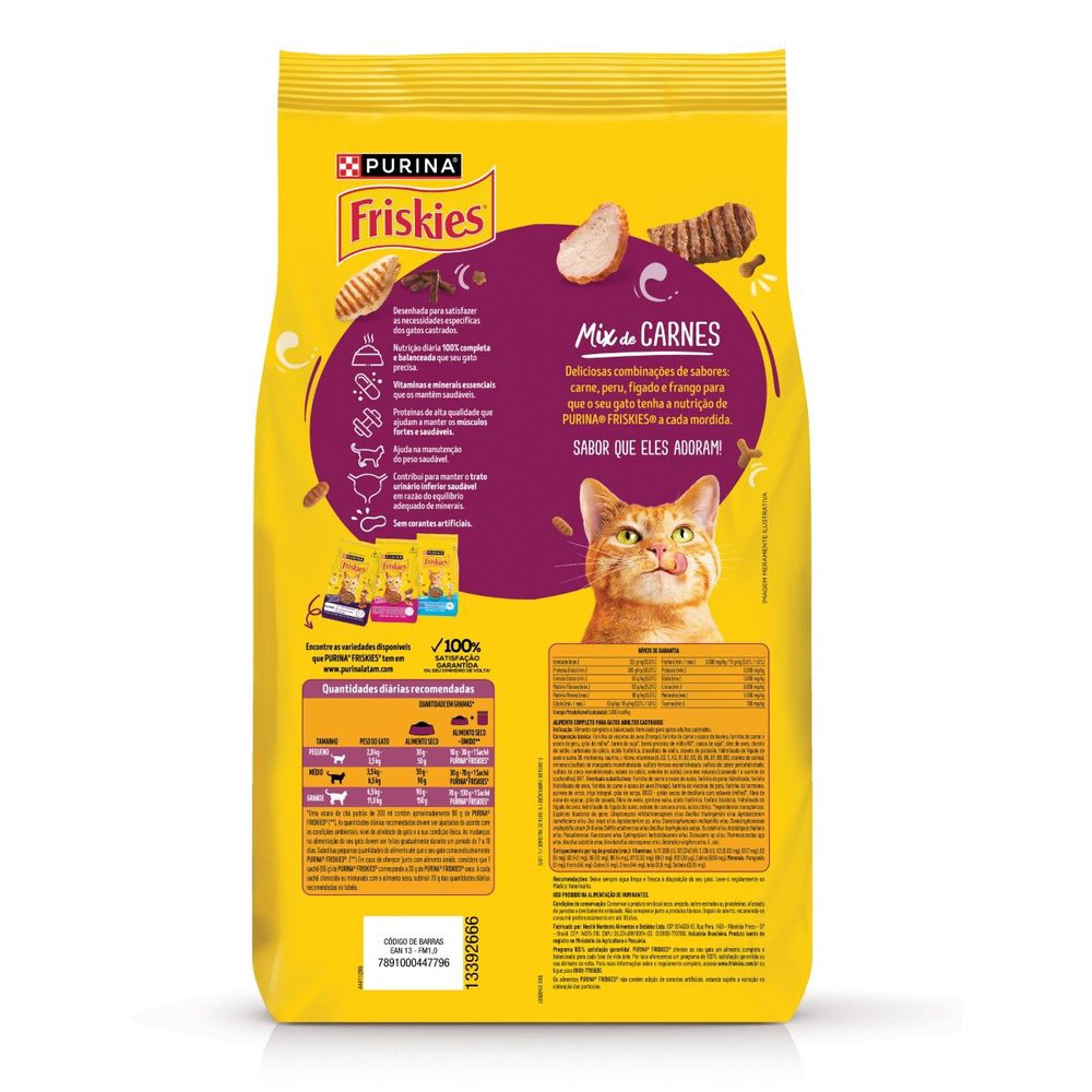 Ração para Gatos Adultos Castrados Mix de Carnes Purina Friskies