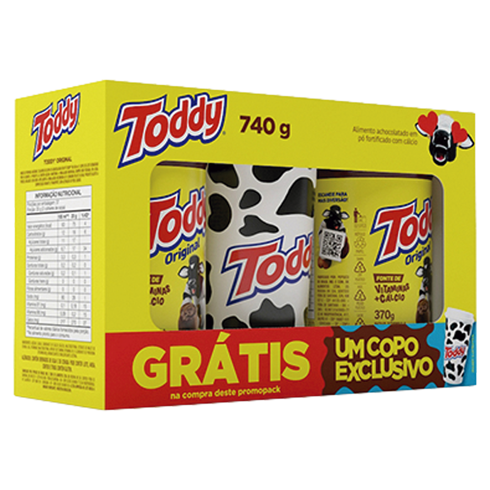 Achocolatado em Pó Original Toddy 2 Unidades 370g Cada Grátis Copo