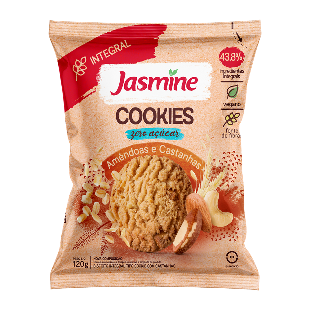 Cookie zero açúcar integral mêndoas e castanhas Jasmine 150g