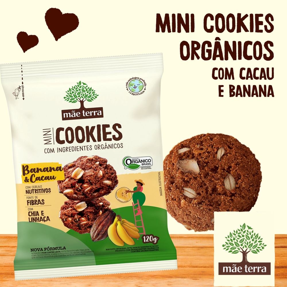 Cookie orgânico integral banana com cacau Mãe Terra 120g - Sonda