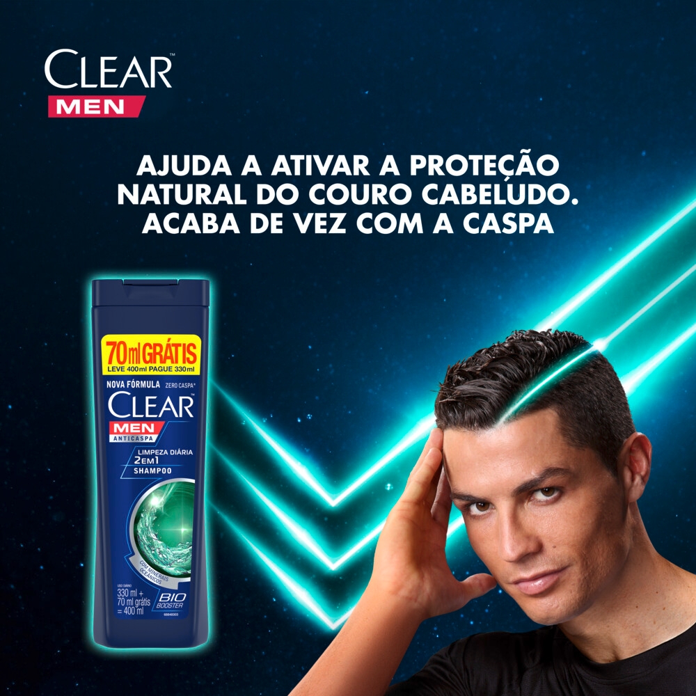 Shampoo Anticaspa Limpeza Diária 2 em 1 Clear Men Frasco Leve