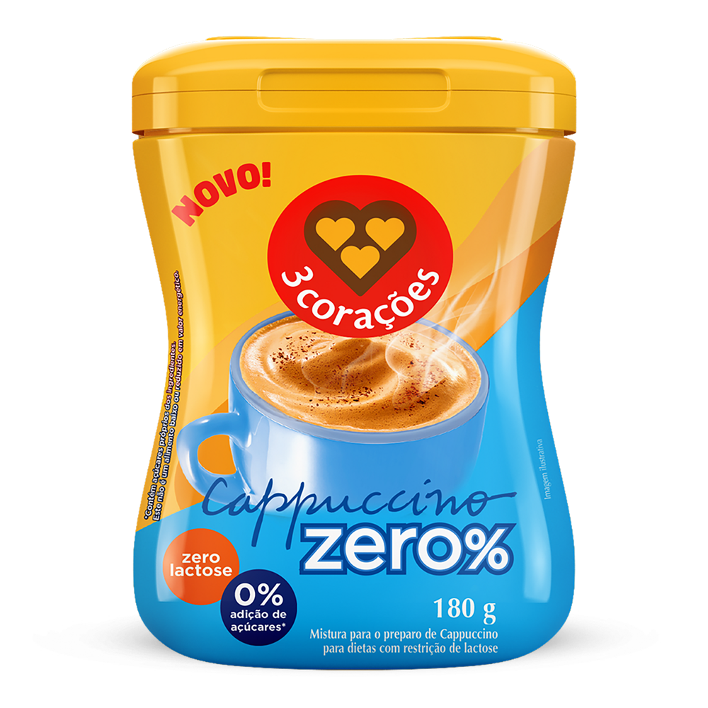 Cappuccino Solúvel Zero Lactose 3 Corações Pote 180g - Sonda