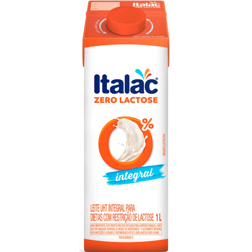 Leite UHT integral zero lactose Italac 1L - Sonda Supermercado Delivery