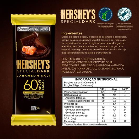 Chocolate Hershey's Special Dark Caramel'n'Salt 60% Com 85g - Imagem em destaque