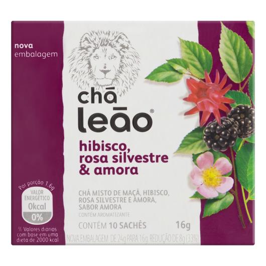 Chá Hibisco, Rosa Silvestre & Amora Chá Leão Caixa 16g 10 Unidades - Imagem em destaque