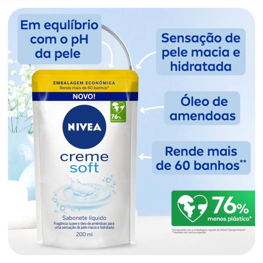 Sabonete líquido Nivea creme soft Refil - 200ml - Imagem em destaque