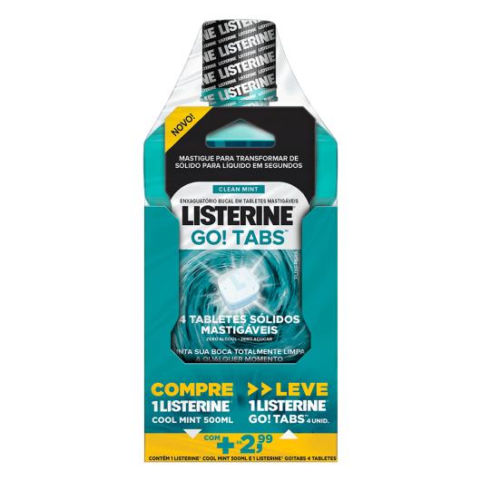 Kit Enxaguante Bucal Antisséptico Listerine Cool Mint 500ml Grátis Go! Tabs Clean Mint 4 unids - Imagem em destaque