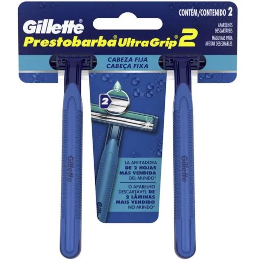 Aparelho Descartável para Barbear Cabeça Fixa Gillette Prestobarba UltraGrip 2 Unidades - Imagem em destaque