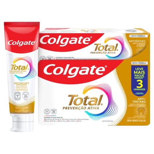 Creme Dental Antitártaro Colgate Total Prevenção Ativa Pack 3 Unidades 90g Cada Leve Mais Pague Menos - Imagem em destaque