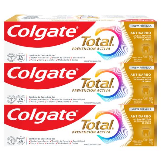Creme Dental Antitártaro Colgate Total Prevenção Ativa Pack 3 Unidades 90g Cada Leve Mais Pague Menos - Imagem em destaque