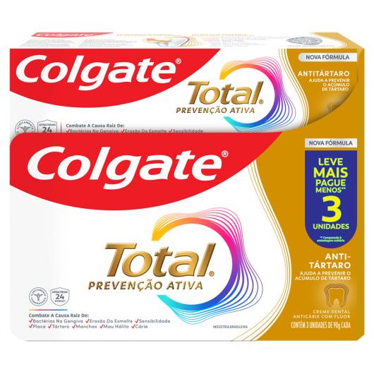 Creme Dental Antitártaro Colgate Total Prevenção Ativa Pack 3 Unidades 90g Cada Leve Mais Pague Menos - Imagem em destaque
