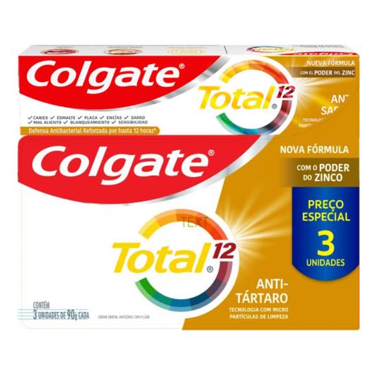 Pack Creme Dental Antitártaro Colgate Total 12 Caixa 3 Unidades 90g Cada - Imagem em destaque