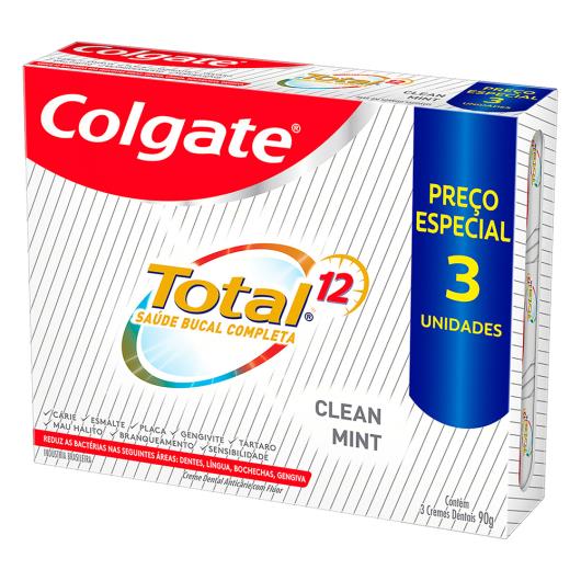 Pack Creme Dental Clean Mint Colgate Total 12 Caixa 3 Unidades 90g Cada - Imagem em destaque