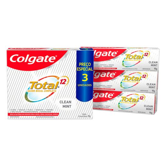 Pack Creme Dental Clean Mint Colgate Total 12 Caixa 3 Unidades 90g Cada - Imagem em destaque