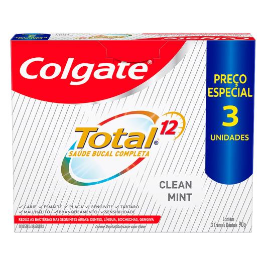 Pack Creme Dental Clean Mint Colgate Total 12 Caixa 3 Unidades 90g Cada - Imagem em destaque