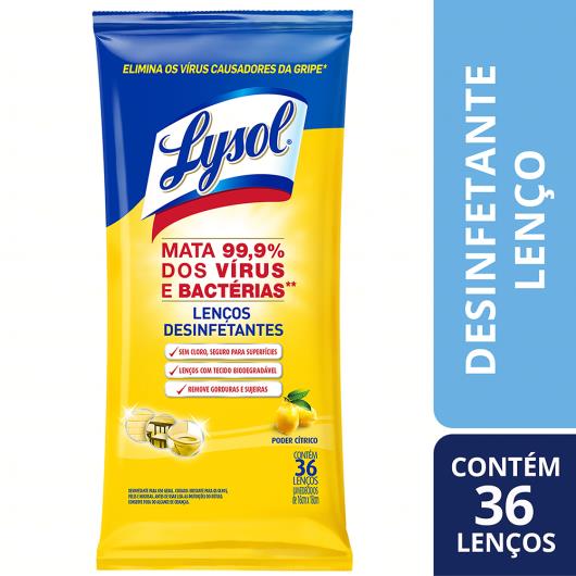 Lenço Umedecido Desinfetante Poder Cítrico Lysol Pacote 36 Unidades - Imagem em destaque