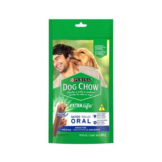 Petisco para Cães Adultos Raças Médias e Grandes Purina Dog Chow Saúde Oral Pouch 80g 3 Unidades - Imagem em destaque
