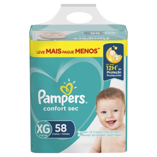 Fralda Descartável Infantil Pampers Confort Sec XG Pacote 58 Unidades Leve Mais Pague Menos - Imagem em destaque