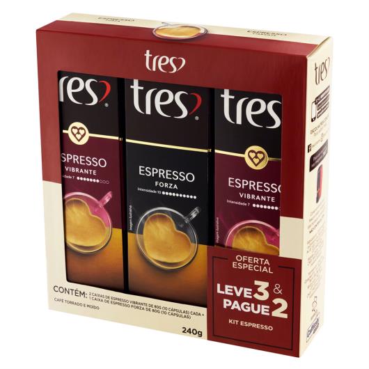 Kit Café em Cápsula Torrado e Moído 2 Espresso Vibrante + 1 Espresso Forza Tres 80g Cada Leve 3 Pague 2 Unidades - Imagem em destaque