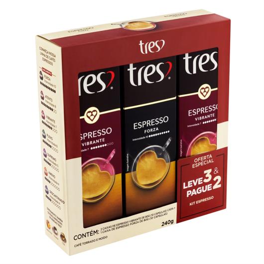 Kit Café em Cápsula Torrado e Moído 2 Espresso Vibrante + 1 Espresso Forza Tres 80g Cada Leve 3 Pague 2 Unidades - Imagem em destaque