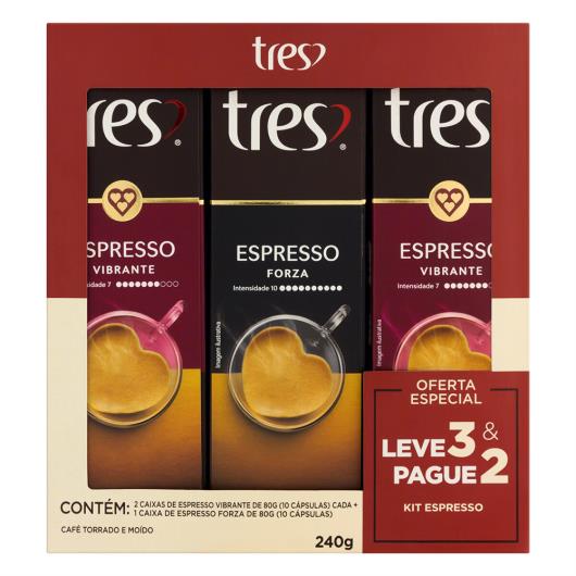 Kit Café em Cápsula Torrado e Moído 2 Espresso Vibrante + 1 Espresso Forza Tres 80g Cada Leve 3 Pague 2 Unidades - Imagem em destaque