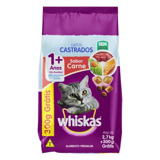 Alimento para gatos adultos castrados Whiskas Sabor Carne Grátis 300g 3kg - Imagem em destaque