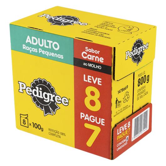 Pack Alimento para Cães Adultos Raças Pequenas Carne ao Molho Pedigree 800g Leve 8 Pague 7 Uni - Imagem em destaque