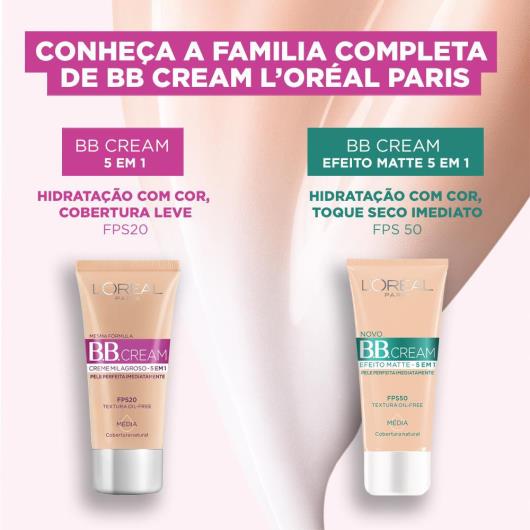 Base BB Cream L'Oréal Paris Efeito Matte Cor Média FPS50 30ml - Imagem em destaque