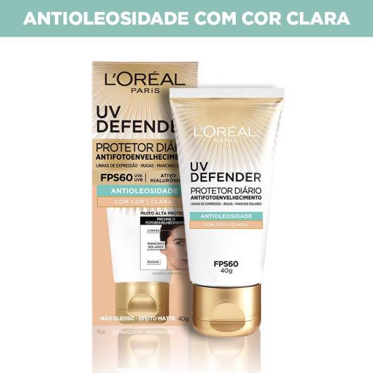 Protetor Solar Facial L'Oréal Paris UV Defender Antioleosidade Cor Clara FPS 60 40g - Imagem em destaque