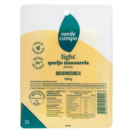 Queijo Verde Campo mussarela fatiado Light 150g - Imagem em destaque