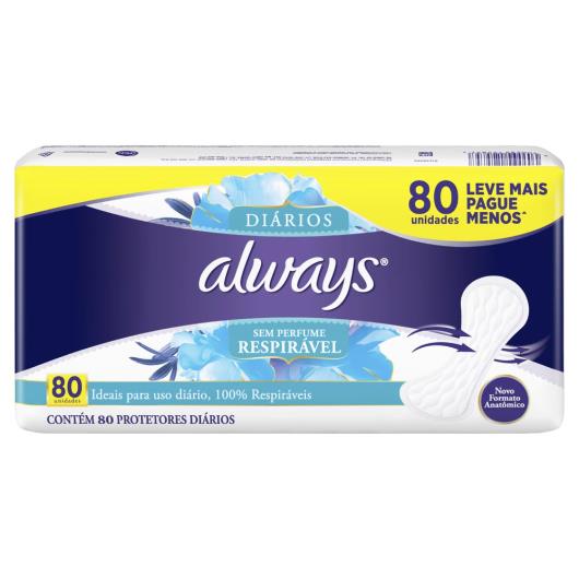 Protetor Diário sem Abas Respirável sem Perfume Always Pacote 80 unids. Leve Mais Pague Menos - Imagem em destaque