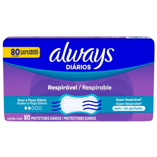 Protetor Diário sem Abas Respirável Always 80 Unidades Grátis 20 Unidades - Imagem em destaque