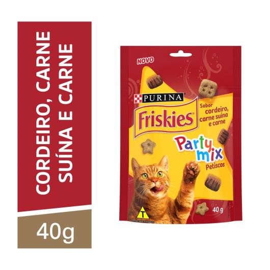 NESTLÉ® PURINA® FRISKIES® PARTY MIX Petisco para Gatos Adultos Carne, Cordeiro e Carne Suína 40g - Imagem em destaque