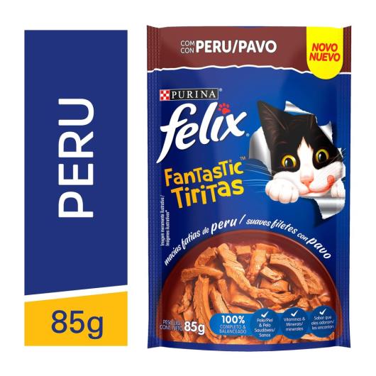 NESTLÉ PURINA FELIX FANTASTIC TIRITAS Ração Úmida para Gatos Adultos Peru 85g - Imagem em destaque