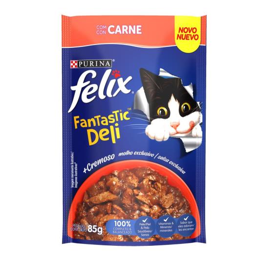 NESTLÉ PURINA FELIX FANTASTIC DELI Ração Úmida para Gatos Adultos Carne 85g - Imagem em destaque