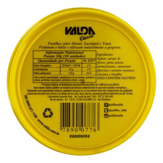 Pastilhas Mentol Eucaliptol e Timol Valda Classic Pote 50g - Imagem em destaque