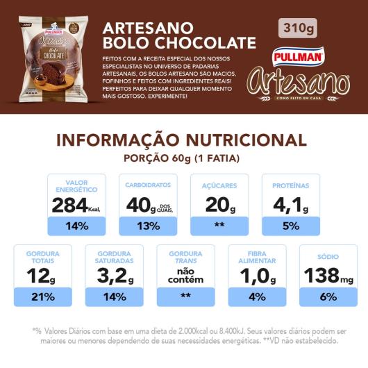 Bolo Redondo Artesano Chocolate Pullman 310g - Imagem em destaque