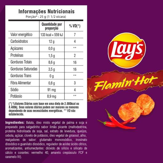 Batata Frita Lisa Flamin Hot Picante Lays Pacote 86G - Imagem em destaque