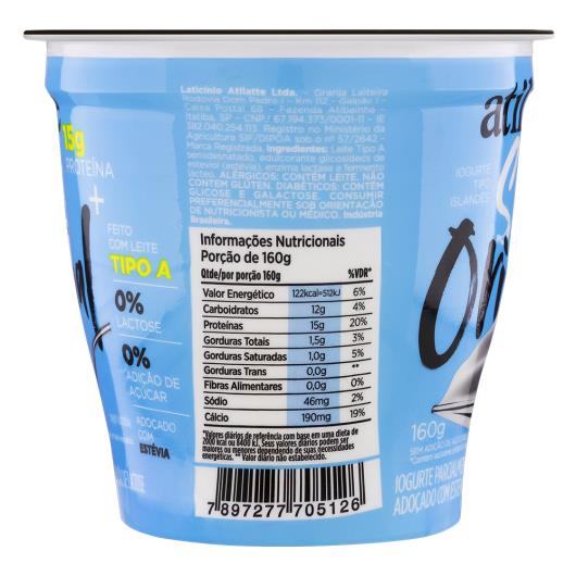 Iogurte Parcialmente Desnatado Skyr Original Zero Lactose Atilatte Pote 160g - Imagem em destaque